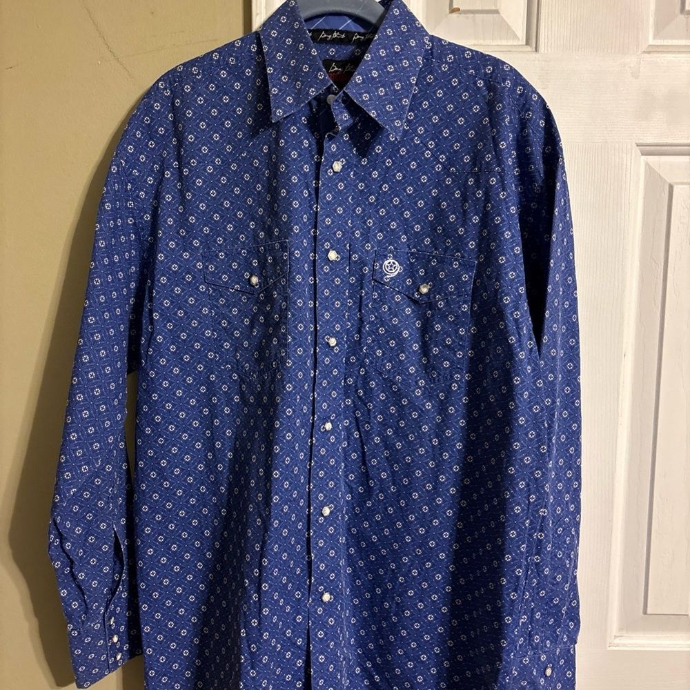 Wrangler George Strait Troubador Pearl snap Men's blue Patterned western  Shirt